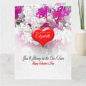 バレンタインデーの深紅のハートの花柄ピンクホワイト カード (正面)