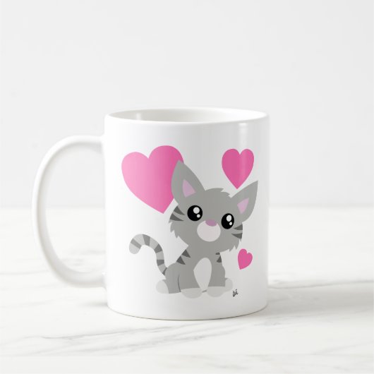 バレンタインデーの灰色の子猫のマグ コーヒーマグカップ (左)