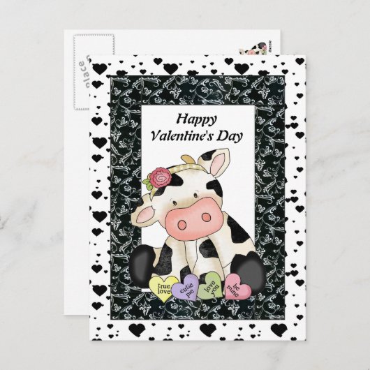 バレンタインデーの牛はがき シーズンポストカード (正面/裏面)