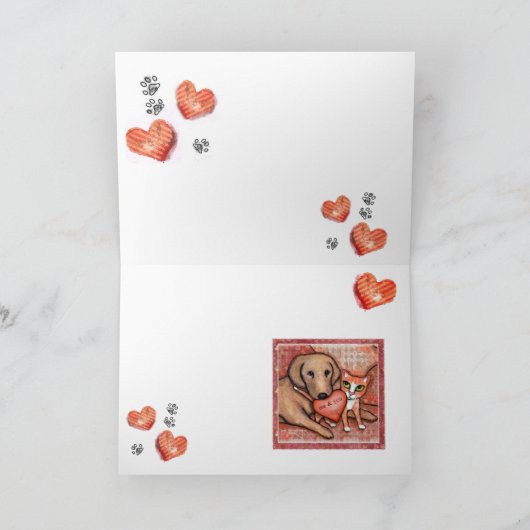 バレンタインデーの猫と犬のラブカード シーズンカード (内部)