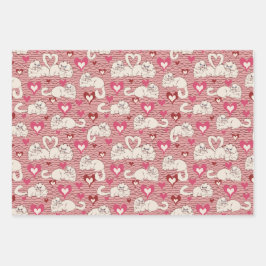 バレンタインデーの猫の尾と愛 ラッピングペーパーシート