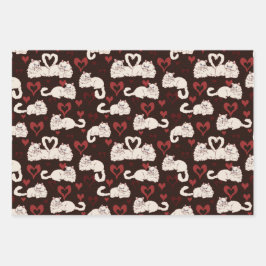バレンタインデーの猫の尾と愛 ラッピングペーパーシート