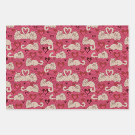 バレンタインデーの猫の尾と愛 ラッピングペーパーシート