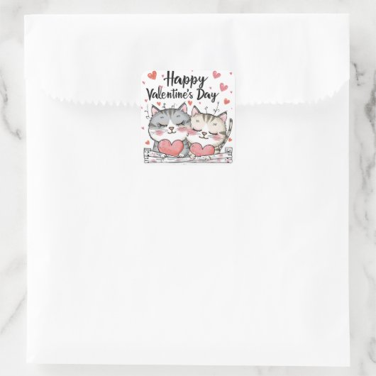 バレンタインデーの猫シール スクエアシール (バッグ)