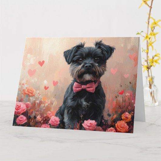 バレンタインデーの猿のような犬と薔薇 カード (黄色い花)