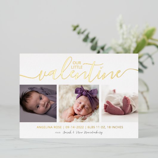 バレンタインデーの発表金ゴールド3 Photoハート 箔シーズンカード (立ち正面)