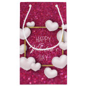 バレンタインデーの白いハートのグリッター小物ボックス スモールペーパーバッグ (裏面)