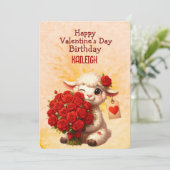 バレンタインデーの白ひつじと赤いバラの誕生日カード シーズンカード (スタンド正面)