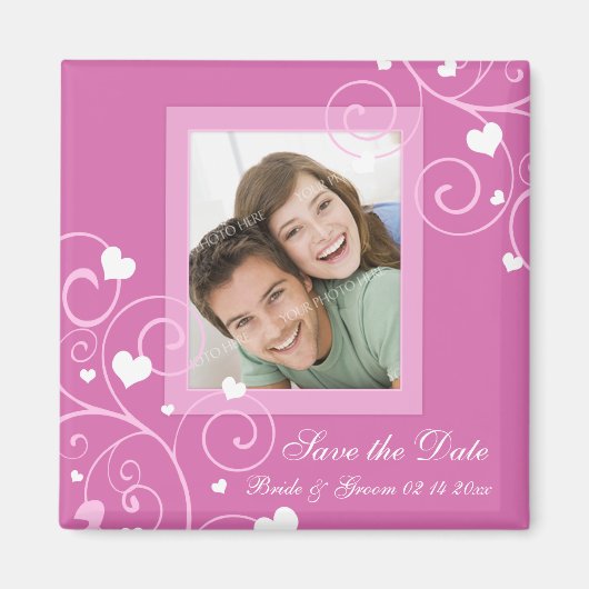 バレンタインデーの結婚式の日付を保存するフォトマグネット マグネット (正面)