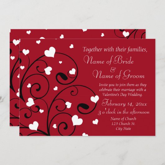 バレンタインデーの結婚式招待状の写真カード 招待状 (正面/裏面)