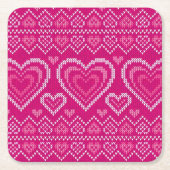 バレンタインデーの編まれたパターン2 スクエアペーパーコースター (正面)