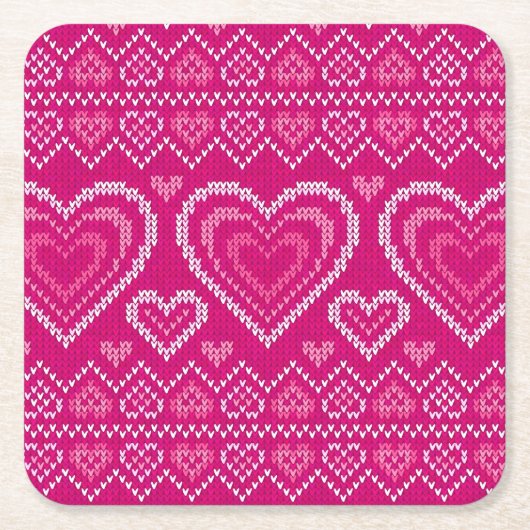 バレンタインデーの編まれたパターン2 スクエアペーパーコースター (正面)
