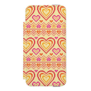 バレンタインデーの編まれたパターン iPhone SE/5/5sウォレットケース