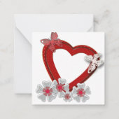 バレンタインデーの花 花 赤いハート 蝶 ノートカード (裏面)