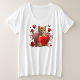 バレンタインデーの茶トラ  猫好きさんへ プラスサイズTシャツ