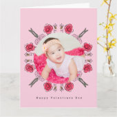 バレンタインデーの落書き ハート フラワー ビー フォト カード (黄色い花)