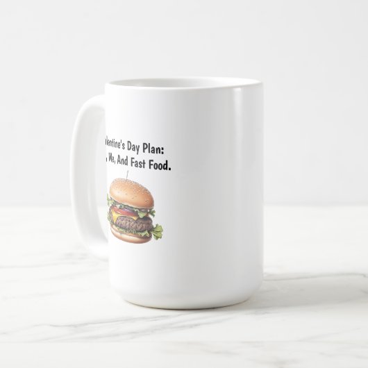 バレンタインデーの計画、私とファーストフードおもしろい コーヒーマグカップ (正面左)