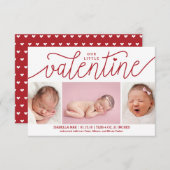 バレンタインデーの誕生のお知らせ（写真あり） 出欠カード (正面/裏面)