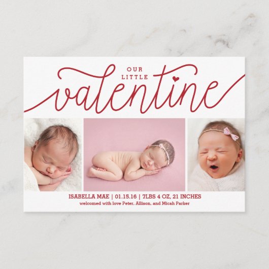 バレンタインデーの誕生のお知らせ（写真あり） 出欠カード (正面)
