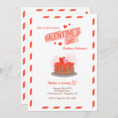 バレンタインデーの誕生日パーティーへの招待 招待状 (正面/裏面)