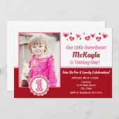 バレンタインデーの誕生日招待状 1歳の誕生日 招待状 (正面/裏面)