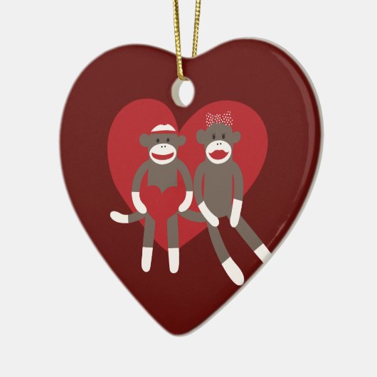 バレンタインデーの贈り物にハートをした猿たち セラミックオーナメント (左)