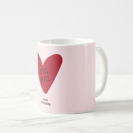 バレンタインデーの贈り物,ピンクのbgの赤いハート コーヒーマグカップ (正面右)