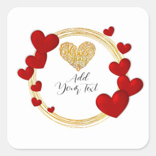 バレンタインデーの贈り物(赤いハート付き) パーソナライズされた スクエアシール