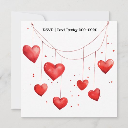 バレンタインデーの赤いハートと水玉模様のチャンピエンボトル 招待状 (裏面)