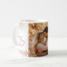 バレンタインデーの赤いハートと花のフォトギフト コーヒーマグカップ