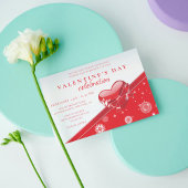 バレンタインデーの赤いハートのラブパーティー 招待状