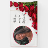 バレンタインデーの赤いハートバラ 横断幕 (縦)