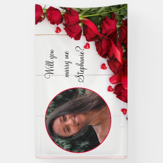 バレンタインデーの赤いハートバラ 横断幕 (縦)