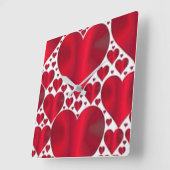 バレンタインデーの赤いハート スクエア壁時計 (傾斜)