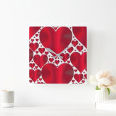 バレンタインデーの赤いハート スクエア壁時計 (ホーム)