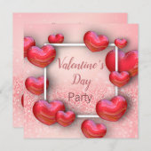 バレンタインデーの赤いハート-パーティの招待状 招待状 (正面/裏面)