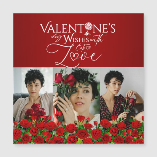 バレンタインデーの赤いバラの写真コラージュ (正面)