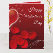 バレンタインデーの赤いバラの花びらのハートの光沢あるロマンチックなカード カード (黄色い花)