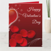バレンタインデーの赤いバラの花びれのハートの光沢のあるロマンチックなカード カード (正面)