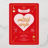 バレンタインデーの赤いパーティー ハートと愛の赤 箔招待状 (正面)