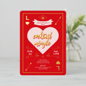 バレンタインデーの赤いパーティー ハートと愛の赤 箔招待状 (立ち正面)