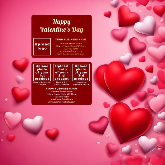 バレンタインデーの赤いビジネスブランド 箔シーズンカード