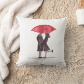 バレンタインデーの赤い傘を持つロマンチックなカップル クッション (ブランケット)
