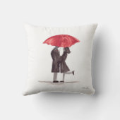 バレンタインデーの赤い傘を持つロマンチックなカップル クッション (裏面)