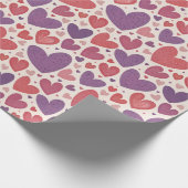 バレンタインデーの赤い紫のハートパターン ラッピングペーパー (角)