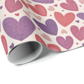 バレンタインデーの赤い紫のハートパターン ラッピングペーパー (ロールコーナー)