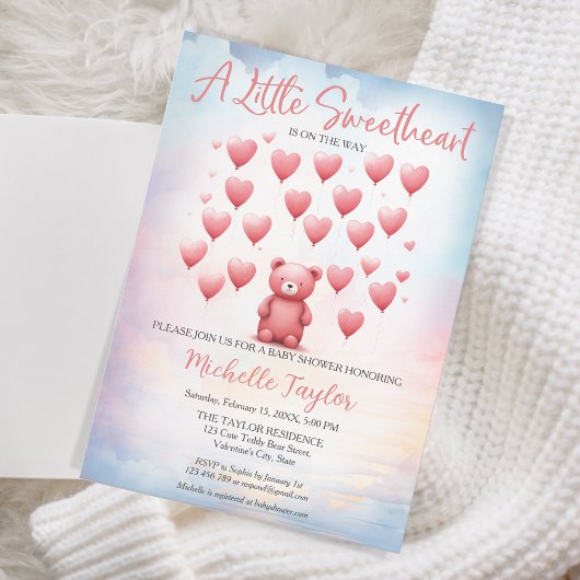 バレンタインデーの赤ちゃんシャワーかわいいクマの恋人 招待状