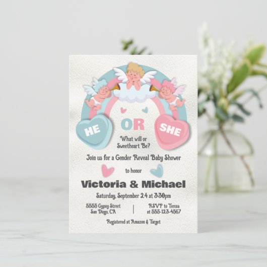 バレンタインデーの赤ちゃんシャワーを性別で明かす 招待状