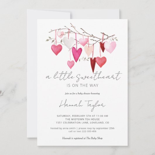 バレンタインデーの赤ちゃんシャワー 招待状 (正面)
