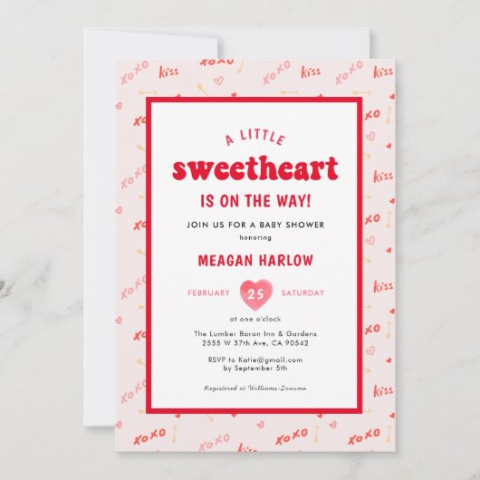 バレンタインデーの赤ちゃんシャワー 招待状 (正面)